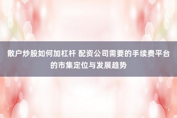 散户炒股如何加杠杆 配资公司需要的手续费平台的市集定位与发展趋势